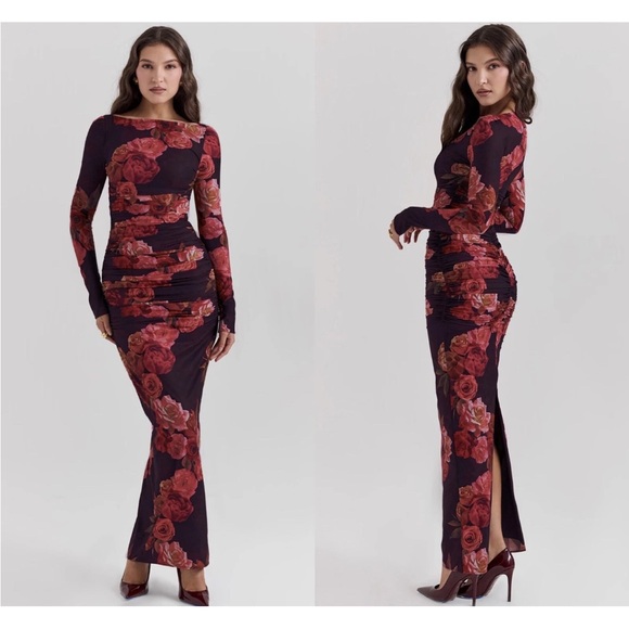 House of CB lanetta long sleeve bateau neck georgette dress - Picture 1 of 4